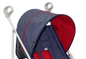 Tecido De Capota Para Carrinho Galzerano Campora ( Jeans Com Vermelho / Bege )